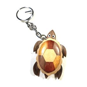Wooden Turtle Big Eyed Character Keychain
